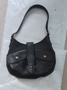 Brooks Brothers Black Leather Shoulder Bag with Gold Accents
